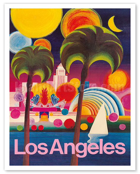 Los Angeles, California - c. 1960's - Vintage Airline Travel Poster