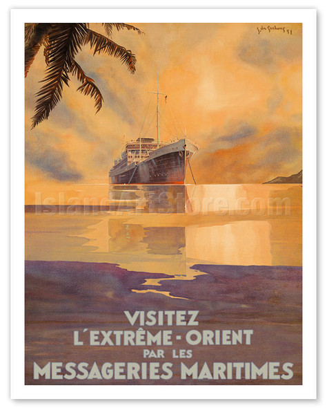 Visit the Far East (Visitez L'Extrême Orient) - Messagerie Maritimes (MM) - Poster by Jean Des Gachons