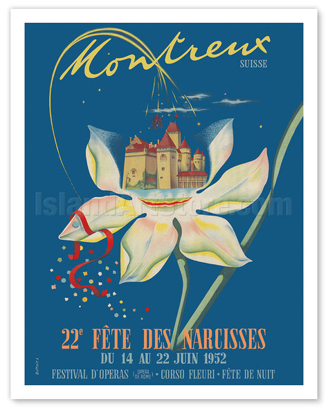 Montreux, Switzerland - 22nd Annual Narcissus Festival - 1952 - Poster by Albert R. Dutoit