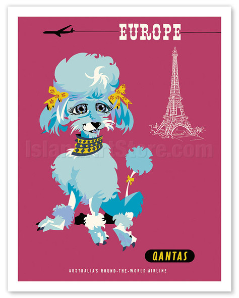 Europe - Paris - Qantas Empire Airways - Blue Poodle and Eiffel Tower - Poster by Harry Rogers