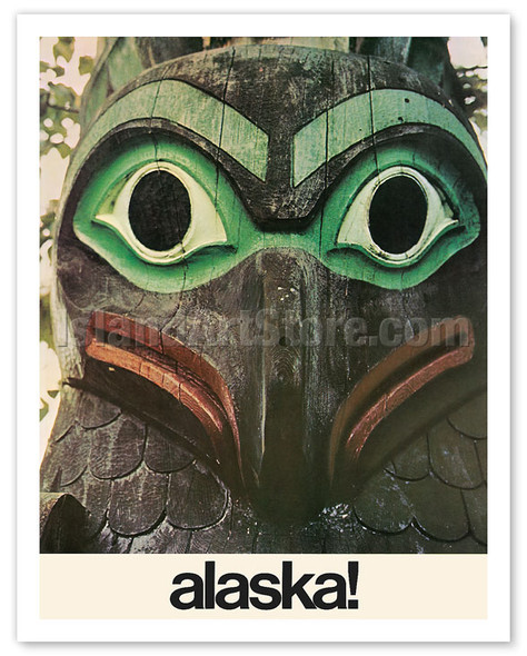 Alaska - Native Aleut Eagle Totem c.1960's - Vintage Travel Poster