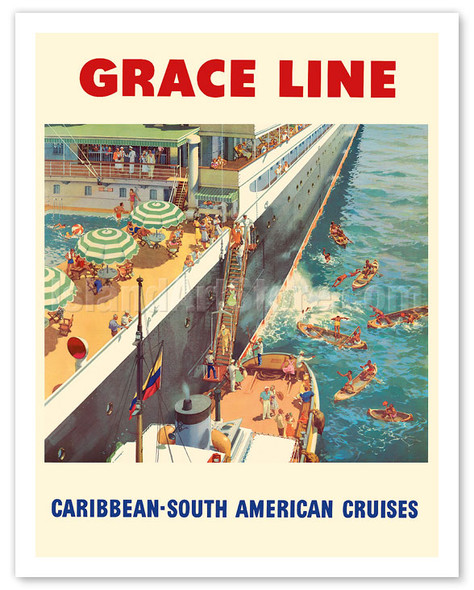 Caribbean - South American Cruises - Grace Line - Natives Diving for Coins - Poster by Carl G. Evers