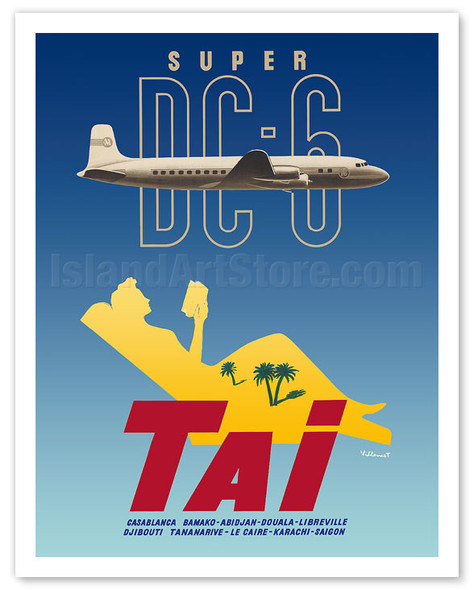 Douglas Super DC-6 - TAI Airline - c. 1950's - Poster by Bernard Villemot