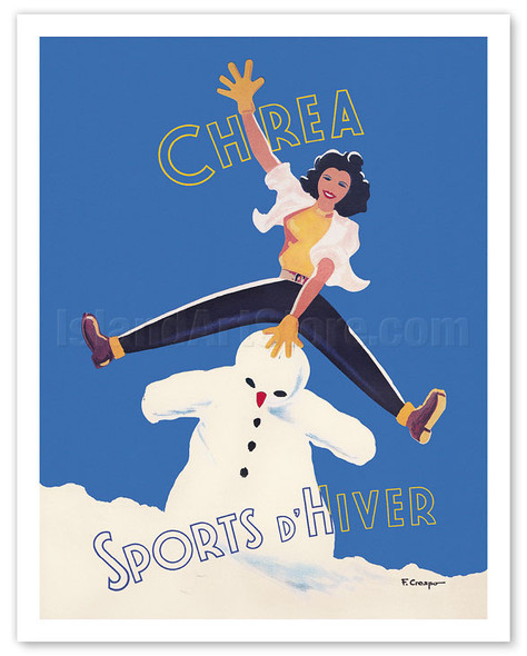 Chrea, Algeria - Winter Sports (Sports D'Hiver) - Algerian State Railways (Chemin de Fer Algeriens) - c. 1947 - Poster by F. Crespo