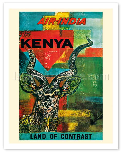 Kenya, Africa - Land of Contrast - Air India - Antelope - c. 1967 - Vintage Airline Travel Poster