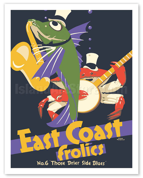 East Coast Frolics - London and North Eastern Railway - Fish Saxophone Crab Banjo - c. 1920's - Poster by Frank Newbould