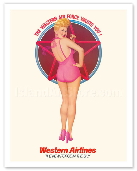 The Western Air Force Wants You - Pin Up Girl - Western Airlines - c. 1970 - Poster by Gomez