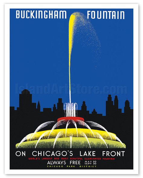 Buckingham Fountain on Chicago’s Lake Front - WPA Federal Art Project - c. 1939 - Poster by John Buczak