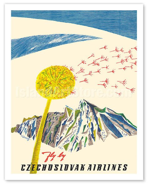 Czechoslovakia - Fly by Czechoslovak Airlines (CSA) - Dandelion - c. 1950's - Vintage Airline Travel Poster