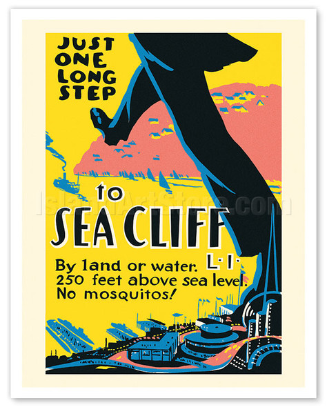 Just One Long Step to Sea Cliff Long Island - New York World's Fair - WPA Federal Art Project - Vintage Travel Poster