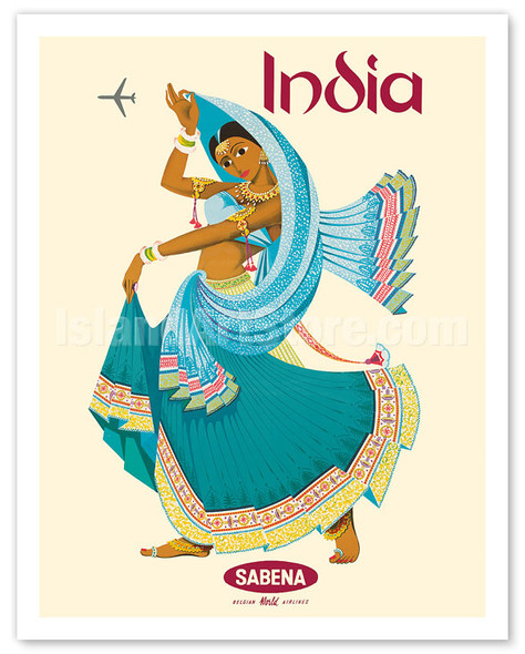 India - Sabena Belgian World Airlines - Native Indian Dancer - c. 1969 - Vintage Airline Travel Poster