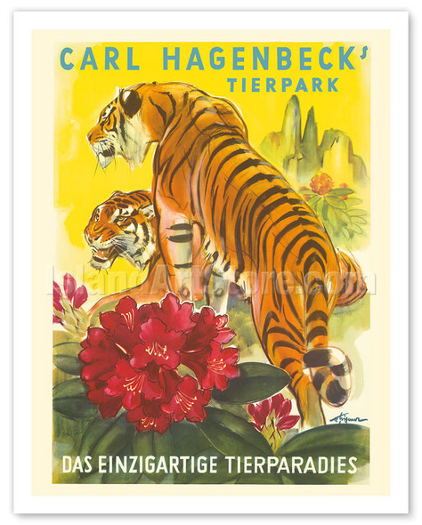 Carl Hagenbeck’s Zoo - Unique Animal Paradise - Hamburg, Germany - c. 1952 - Poster by Erich Eigener