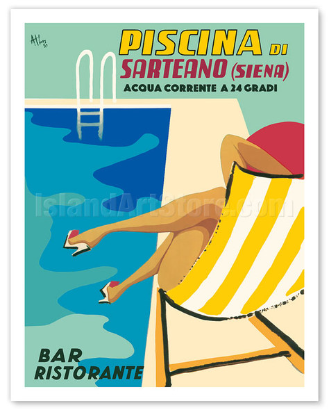 Sarteano Swimming Pool Resort - Siena, Italy - Bar Restaurant (Ristorante) - c.1959 - Poster by Athoy