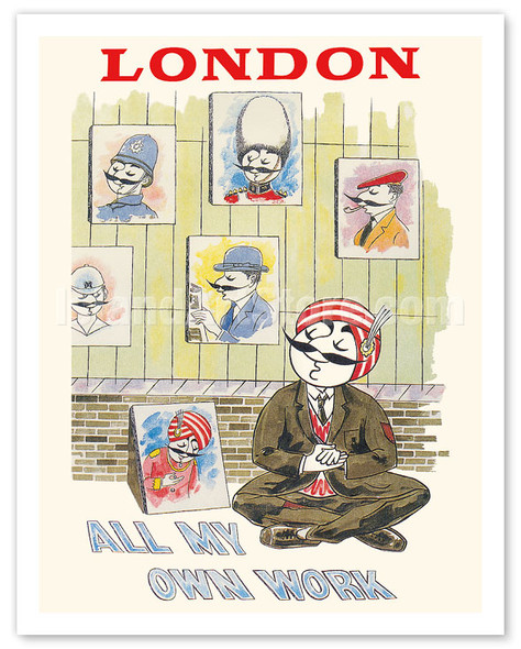 London - All My Own Work - Maharaja Mascot Portraits - Air India - c. 1940's - Vintage Airline Travel Poster