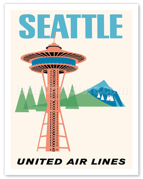 Seattle, Washington - Space Needle - United Air Lines - c. 1962 - Vintage Airline Travel Poster