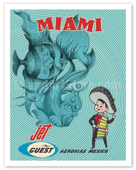 Miami, Florida - Tropical Fishes - Guest Aerovias Mexico - c. 1960's - Vintage Airline Travel Poster