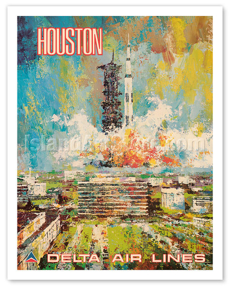 Houston, Texas - NASA Johnson Space Center - Delta Air Lines - c. 1970's - Poster by Jack Laycox