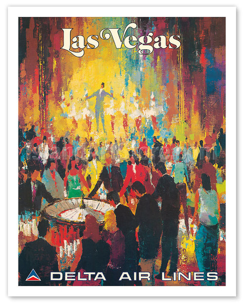 Las Vegas - Nevada - Delta Air Lines - Casinos & Entertainment - c. 1970's - Poster by Jack Laycox