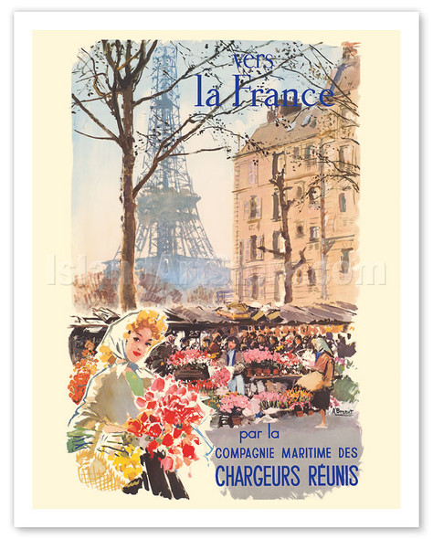 Vers la France (To France) - Paris - Eiffel Tower - Chargeurs Réunis - c. 1950's - Poster by Albert Brenet