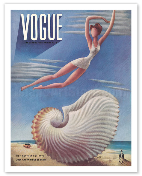Fashion Magazine - July, 1937 - Surreal Beach Fantasy - Poster by Miguel Covarrubias