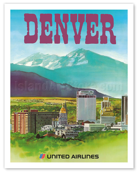 Denver, Colorado - The Mile High City - United Air Lines - c. 1970's - Poster by Michael Hagel