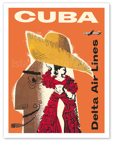 Cuba - Delta Air Lines - Cuban Dancer - Douglas DC-7 - c. 1957 - Poster by William G. Slattery