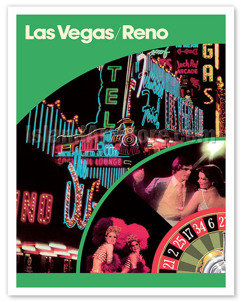 Las Vegas - Reno, Nevada - Vintage Airline Travel Poster