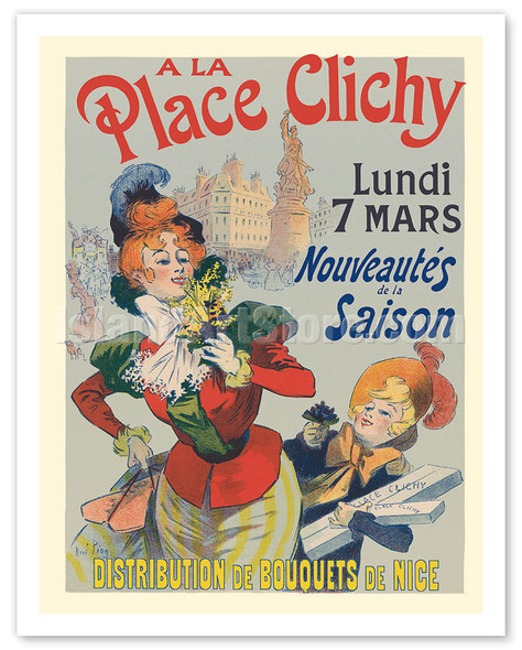 A La Place Clichy - Paris, France - Nice Flower Bouquets Distribution - c. 1890's - Poster by Rene Pean
