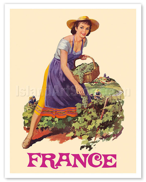 France - Wine Vineyard - c. 1960's - Poster by Len Oehmen