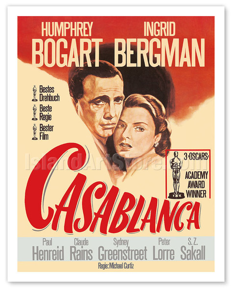Casablanca - Starring Humphrey Bogart, Ingrid Bergman - c. 1942 - Vintage Movie Poster