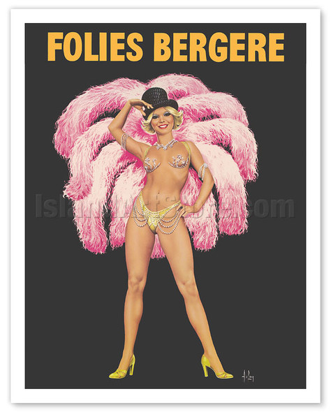 Folies Bergère - Burlesque Dancer - Paris, France - c. 1970 - Poster by Alain Gourdon Aslan