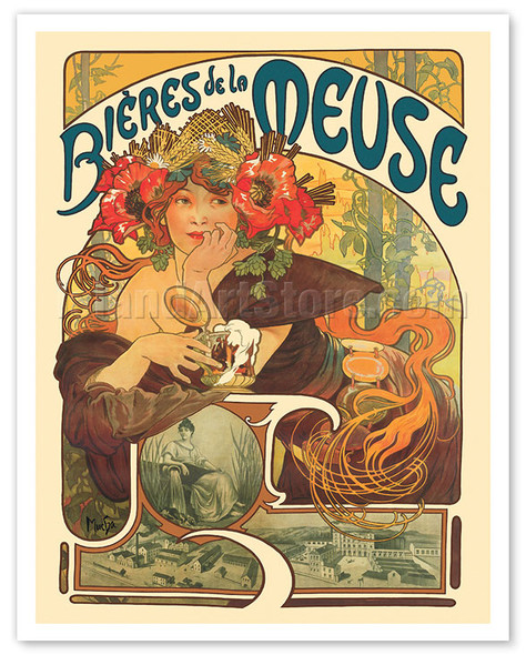 Beer of the Muse (Biéres de la Meuse) - c. 1897 - Poster by Alphonse Mucha