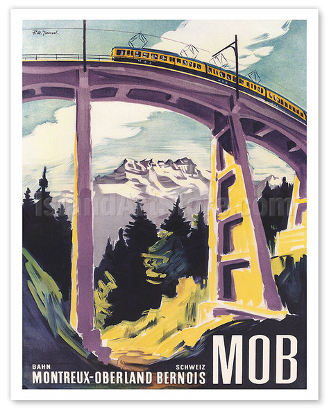 Switzerland (Schweiz) - Montreux Oberland Bernois MOB - c. 1950 - Poster by Pierre-Alexandre Junod