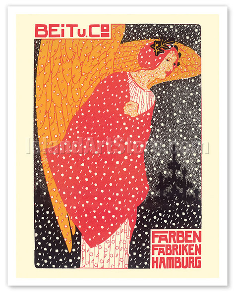 Angel in the Snow (Engel im Schnee) - Beitu. Co Farben Fabriken Hamburg - c. 1913 - Poster by Georg Tippel