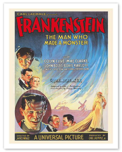 Frankenstein - Starring Boris Karloff and Mae Clarke - c. 1931 - Vintage Movie Poster