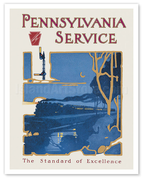 Pennsylvania Service - Night Train - Pennsylvania Railroad - c. 1940's - Vintage Railroad Travel Poster