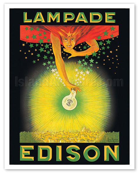 Edison Lamps (Lampade) Light Bulbs - c. 1924 - Vintage Italian Advertising Poster