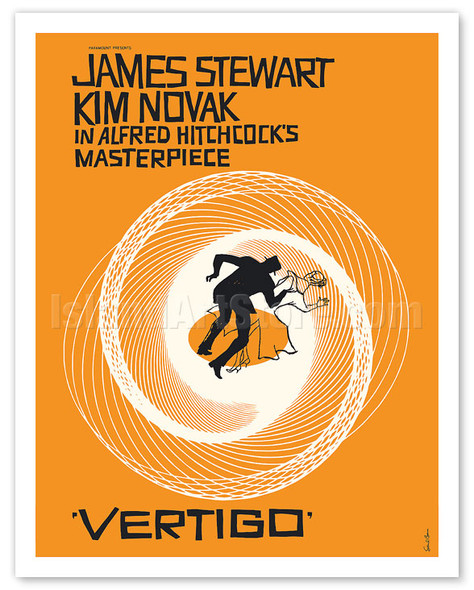 Alfred Hitchcock’s Vertigo - Starring James Stewart and Kim Novak - c. 1958 - Poster by Saul Bass