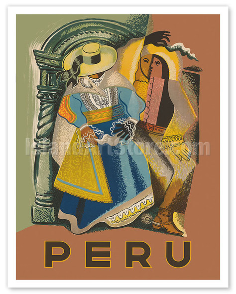 Peru - Cubist Dancers - c. 1940's - Poster by Sabino Springett