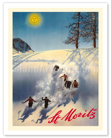 St. Moritz, Switzerland - Skiers in Snow - c. 1935 - Poster by Walter Herdeg