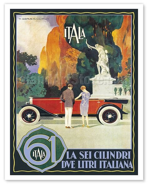 Itala Tipo 61 - Italian Six-cylinder Two Liters - c. 1920's - Poster by Tito Corbella