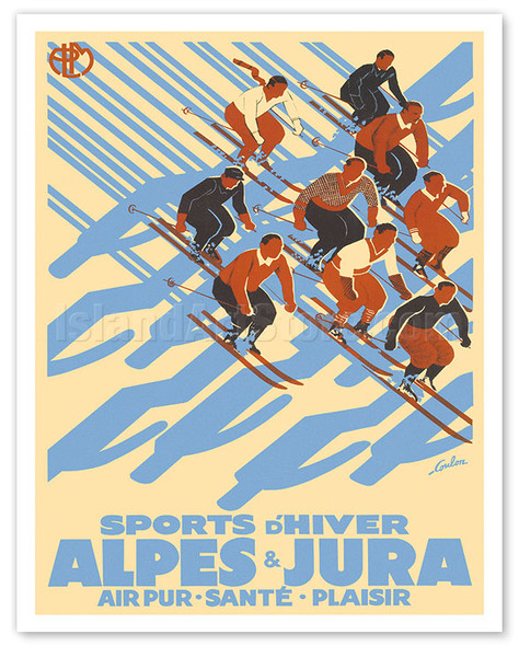 Swiss Alpes and Jura Mountains - Winter Ski Sports - Paris-Lyon-Mediterrannee (PLM) - c. 1932 - Poster by Éric de Coulon
