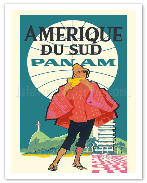 South America (Amerique Du Sud) - Pan American World Airways - c. 1960's - Vintage Airline Travel Poster