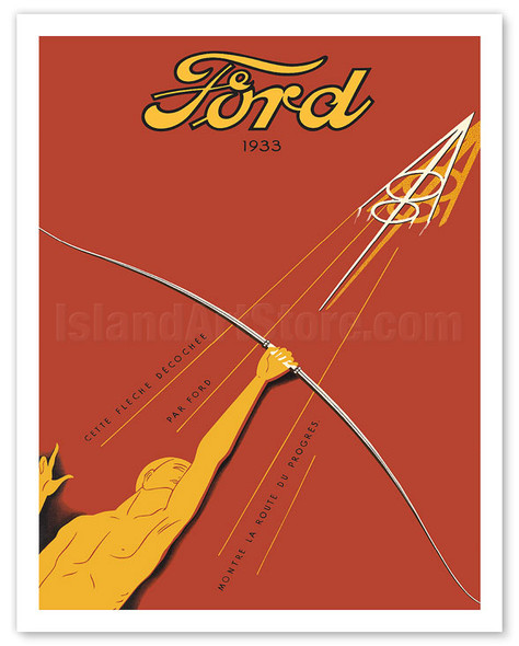 1933 Ford V-8 Model 40 - French - Vintage Advertisement Poster