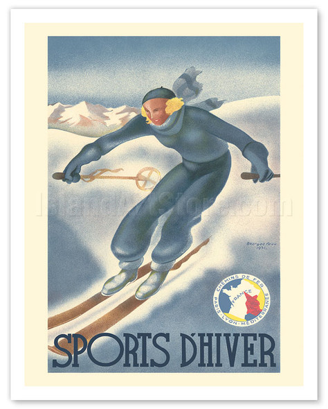Winter Sports (Sports d’Hiver) - Paris-Lyon-Méditerranée Railway - Ski - Poster by Georges Arou