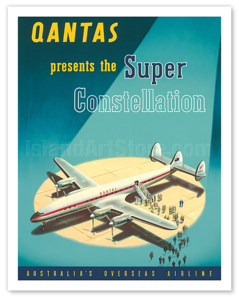 Qantas Empire Airways - Presents the Super Constellation - Australia - c. 1947 - Vintage Airline Travel Poster