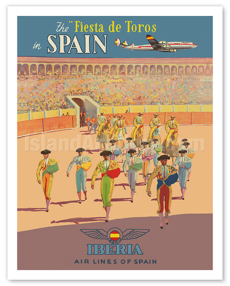 Spain - Bullfighting (Fiesta de Toros) - Iberia Air Lines of Spain - c. 1950's - Vintage Airline Travel Poster