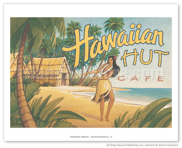 Hawaiian Hut Cafe - Hawaii Hula Dancer - Poster by Kerne Erickson