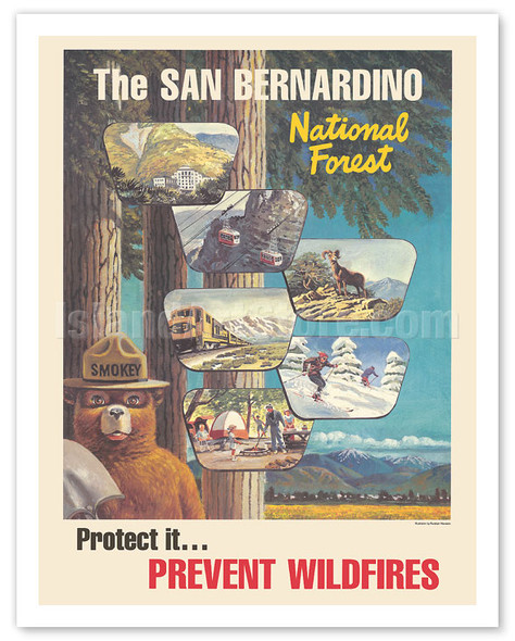 Smokey the Bear - Prevent Wildfires - San Bernardino National Forest - c. 1960's - Poster by Rudy Wendelin