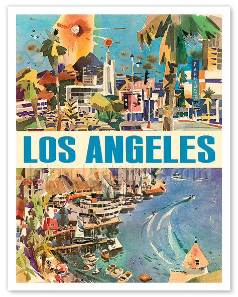 Los Angeles - California - c. 1960's - Vintage Airline Travel Poster